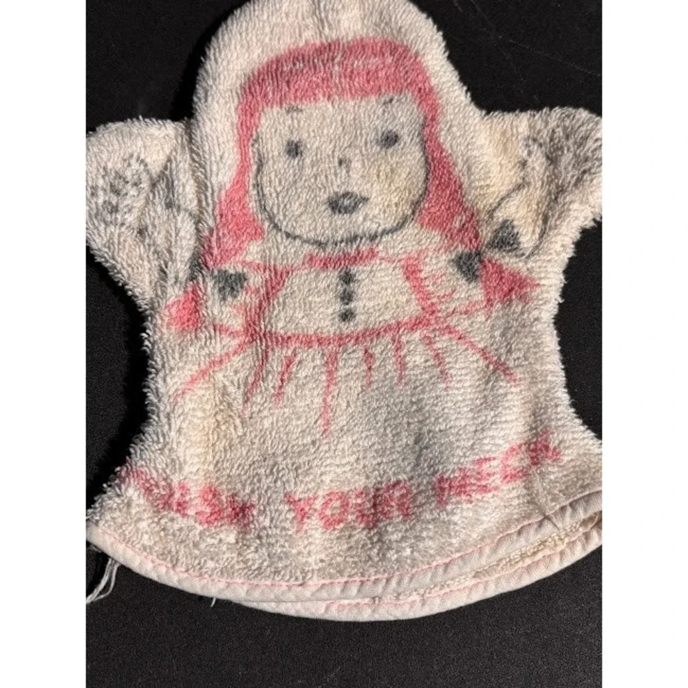 Vintage Puppet Style Washcloths Set‎ Boy Girl Wash Your Face Neck Terry Cloth